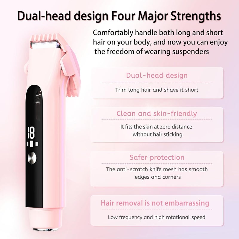 Chendssfkd 2 in 1 Electric Bikini Trimmer for Women, Dual Head Electric Shaver with LED Display, Rechargeable and Portable, IPX7 Waterproof Body and Facial Hair Removal, Stocking Stuffers Christmas Gifts - Image 5